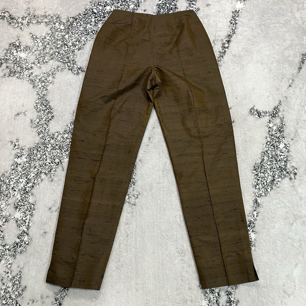 Carlisle Womens Sz 4 Brown 100% Silk Straight Leg Dress Pants Textured Trousers